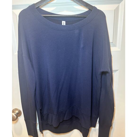 Athleta Balance Pullover Navy Sweatshirt Thumbholes Side Slit Size Medium - Picture 8 of 10